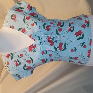 Banned Rockabilly Cherry V-Neck Blouse SZ XS